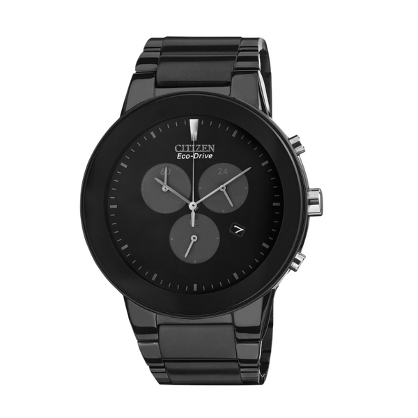 Citizen Black Ion-Plated Stainless Steel Bracelet Black Analog Solar Chronograph Watch for Men – AT2245-57E