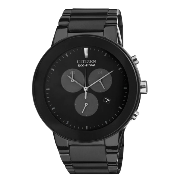 Citizen Black Ion-Plated Stainless Steel Bracelet Black Analog Solar Chronograph Watch for Men – AT2245-57E