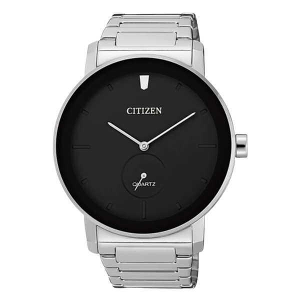 Citizen Silver Stainless Steel Bracelet Black Analog Quartz Watch for Men – BE9180-52E