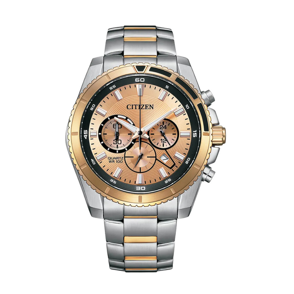 Citizen Two-Tone Stainless Steel Bracelet Rose Gold Analog Chronograph Quartz Watch for Men – AN8204-59X