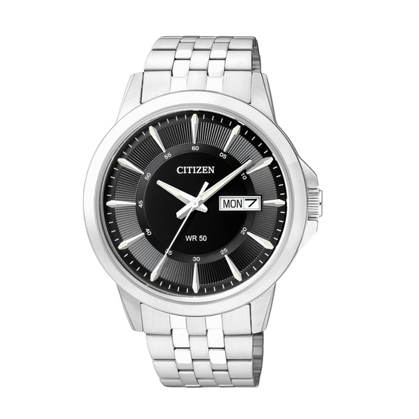 Citizen Silver Stainless Steel Black Dial Quartz Watch for Gents - BF2011-51E