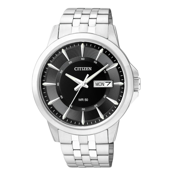 Citizen Silver Stainless Steel Black Dial Quartz Watch for Gents - BF2011-51E