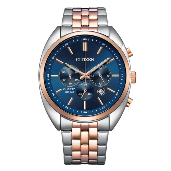 Citizen Two-Tone Stainless Steel Bracelet Rose Gold Analog Chronograph Quartz Watch for Men – AN8204-59X