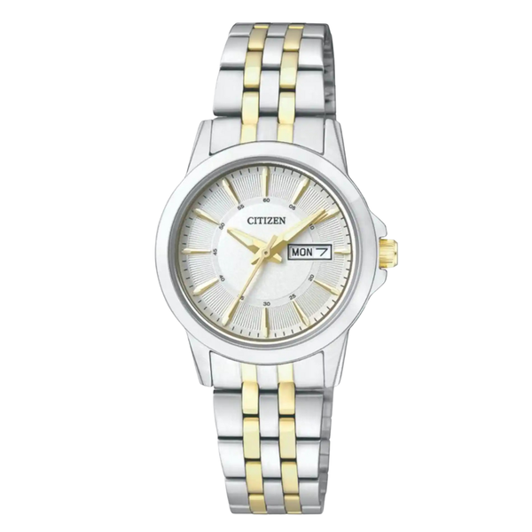 Citizen Two-tone Stainless Steel White Dial Quartz Watch for Ladies - EQ0608-55A
