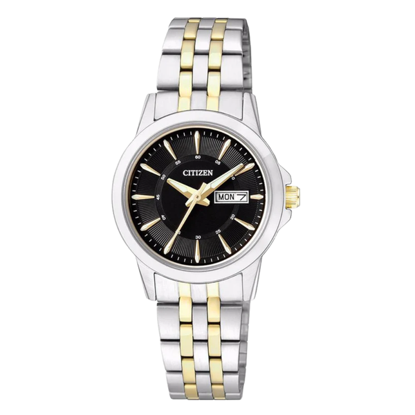 Citizen Two-tone Stainless Steel Black Dial Quartz Watch for Ladies - EQ0608-55E