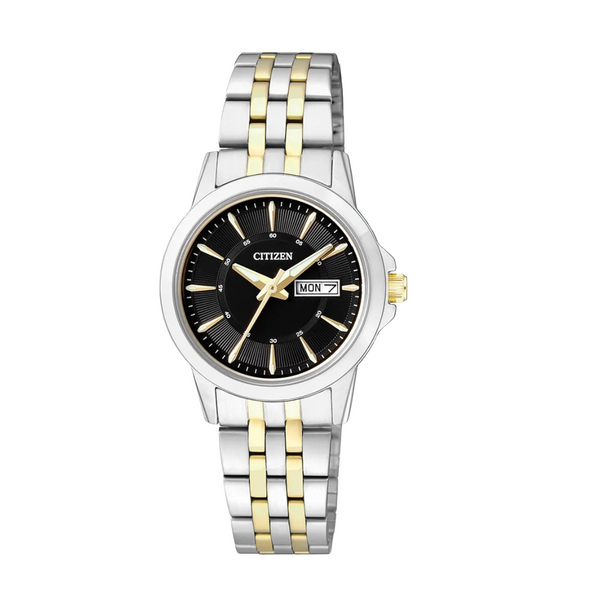 Citizen Two-tone Stainless Steel Black Dial Quartz Watch for Ladies - EQ0608-55E