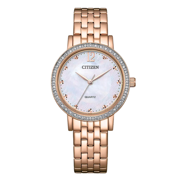 Citizen Gold Stainless Steel White Dial Quartz Watch for Ladies - EL3108-53D