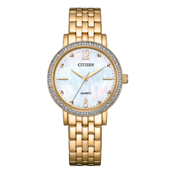 Citizen Gold Stainless Steel Mother of Pearl Dial Quartz Watch for Ladies - EL3103-57D