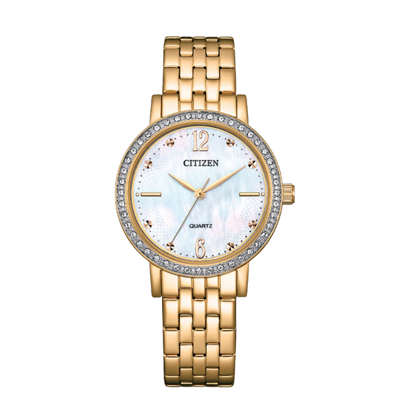 Citizen Gold Stainless Steel Mother of Pearl Dial Quartz Watch for Ladies - EL3103-57D