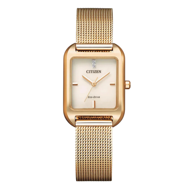 Citizen Eco-Drive Gold Mesh Bracelet Gold Dial Quartz Watch for Ladies - EM0493-85P