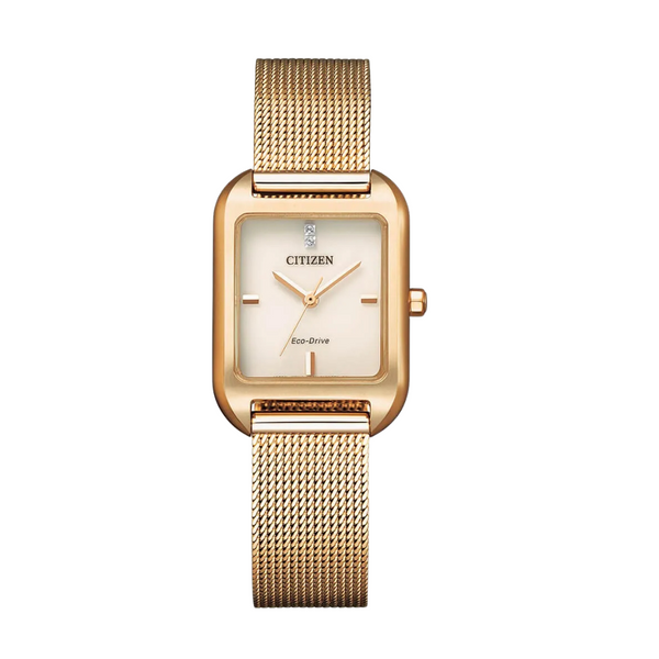 Citizen Eco-Drive Gold Mesh Bracelet Gold Dial Quartz Watch for Ladies - EM0493-85P