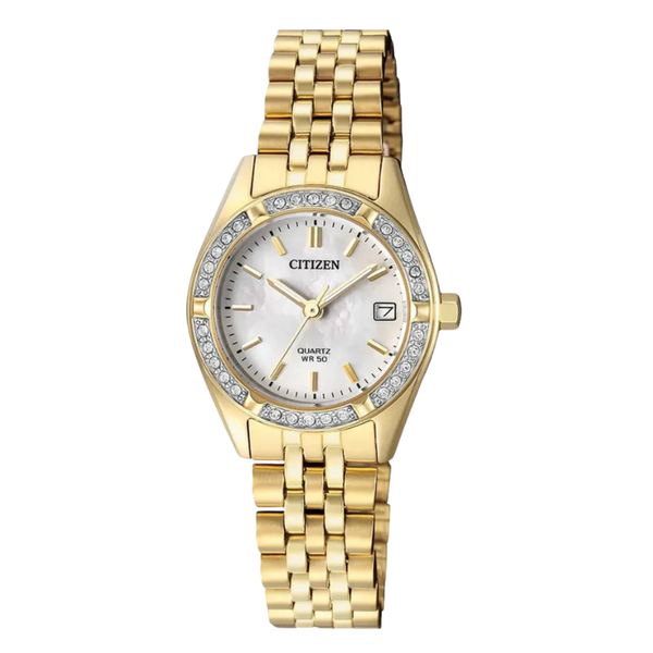 Citizen Gold Stainless Steel White Dial Quartz Watch for Ladies - EU6062-50D