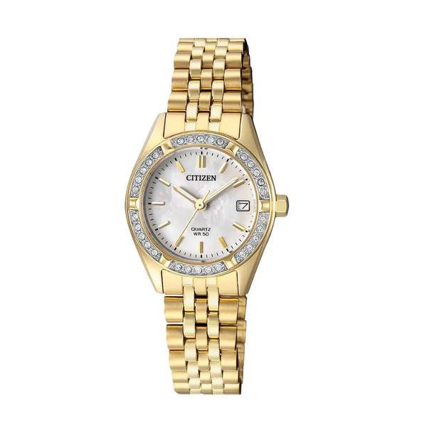 Citizen Gold Stainless Steel White Dial Quartz Watch for Ladies - EU6062-50D