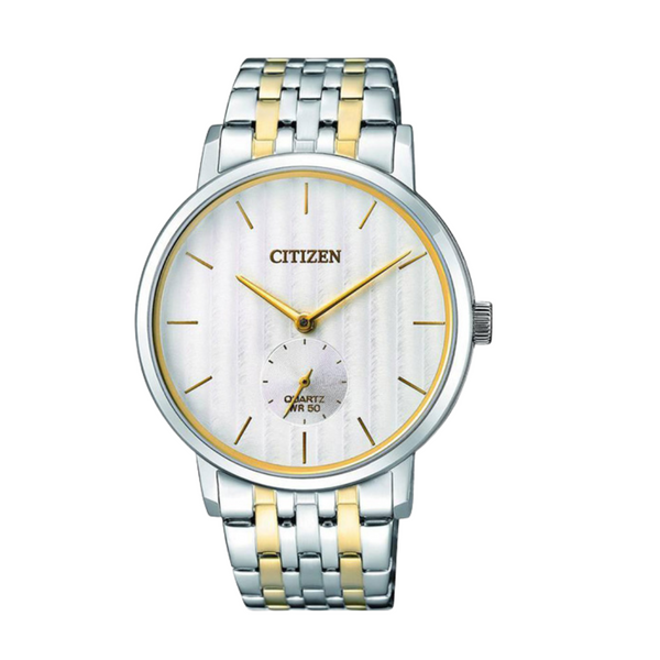 Citizen Two-Tone Stainless Steel Bracelet White Analog Quartz Watch for Men – BE9174-55A