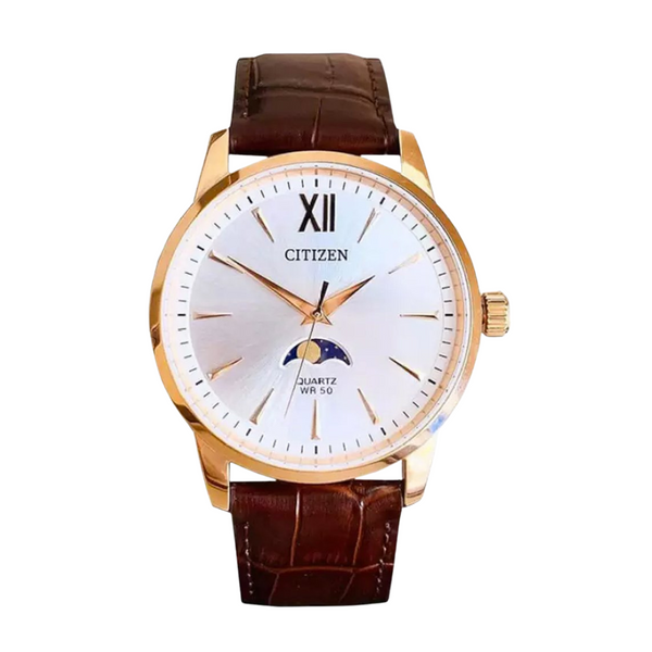 Citizen Brown Leather Strap Silver Analog Quartz Watch for Men – AK5003-05A
