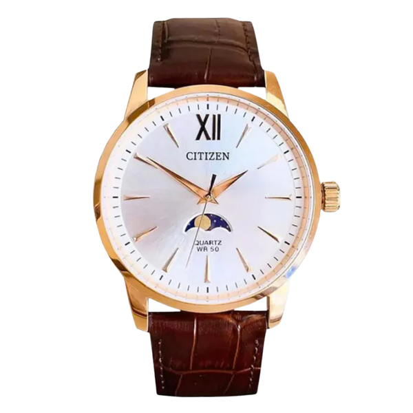 Citizen Brown Leather Strap Silver Analog Quartz Watch for Men – AK5003-05A