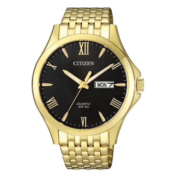 Citizen Gold Stainless Steel Black Dial Quartz Watch for Gents - BF2022-55H