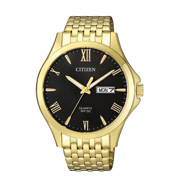 Citizen Gold Stainless Steel Black Dial Quartz Watch for Gents - BF2022-55H