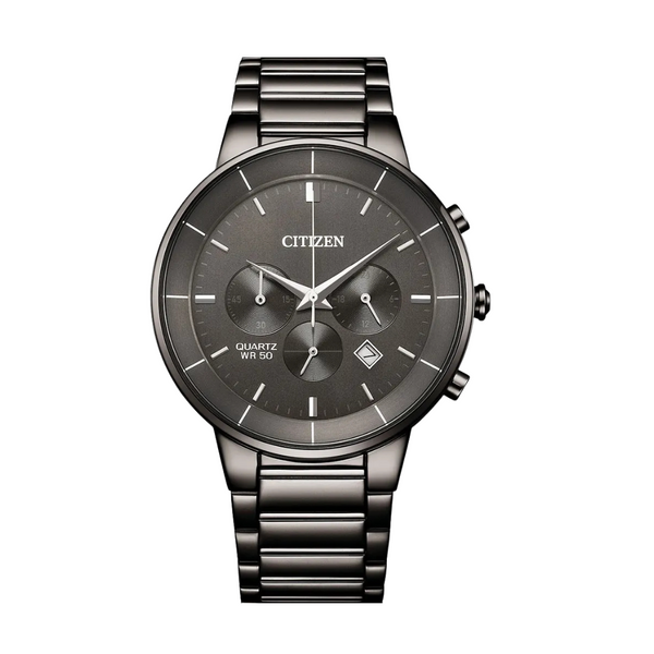 Citizen Black Ion-Plated Stainless Steel Bracelet Grey Analog Chronograph Quartz Watch for Men – AN8227-53H