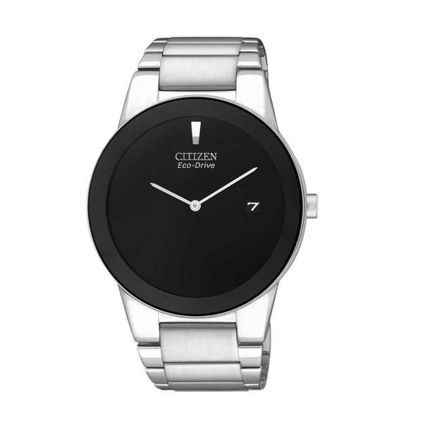Citizen Silver Stainless Steel Bracelet Black Analog Solar Watch for Men – AU1060-51E