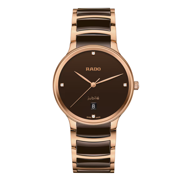 Rado Centrix Two-tone High-tech ceramic Brown Dial Quartz Watch for Unisex - R30023712