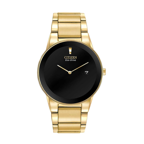 Citizen Gold-Tone Stainless Steel Bracelet Black Analog Solar Watch for Men – AU1062-56E