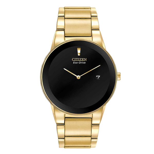 Citizen Gold-Tone Stainless Steel Bracelet Black Analog Solar Watch for Men – AU1062-56E