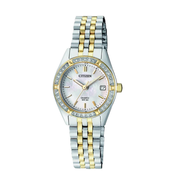 Citizen Two-tone Stainless Steel White Dial Quartz Watch for Ladies - EU6064-54D