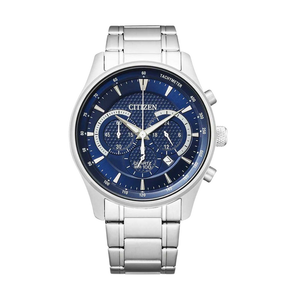 Citizen Silver Stainless Steel Bracelet Blue Analog Chronograph Quartz Watch for Men – AN8190-51L