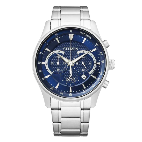Citizen Silver Stainless Steel Bracelet Blue Analog Chronograph Quartz Watch for Men – AN8190-51L