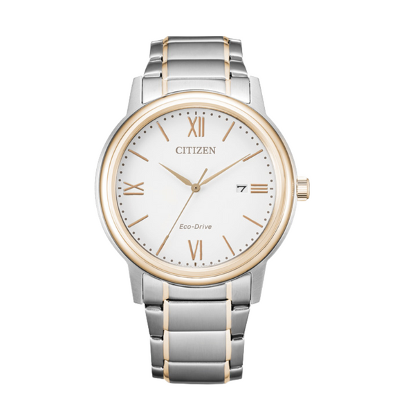 Citizen Two-Tone Stainless Steel Bracelet White Analog Solar Watch for Men – AW1676-86A