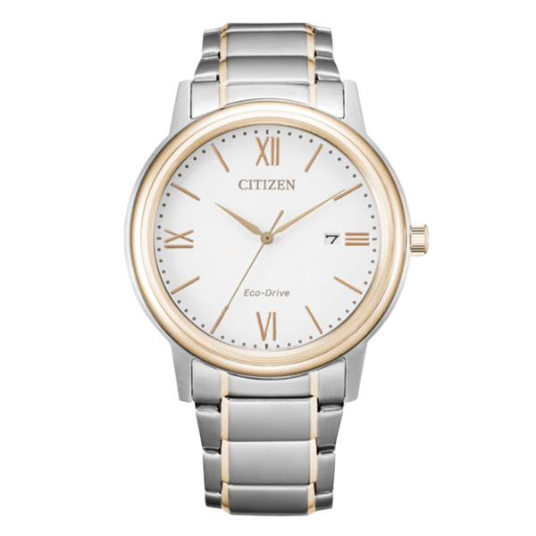 Citizen Two-Tone Stainless Steel Bracelet White Analog Solar Watch for Men – AW1676-86A