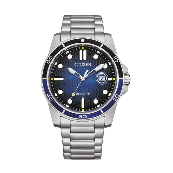 Citizen Silver Stainless Steel Bracelet Blue Analog Solar Watch for Men – AW1810-85L