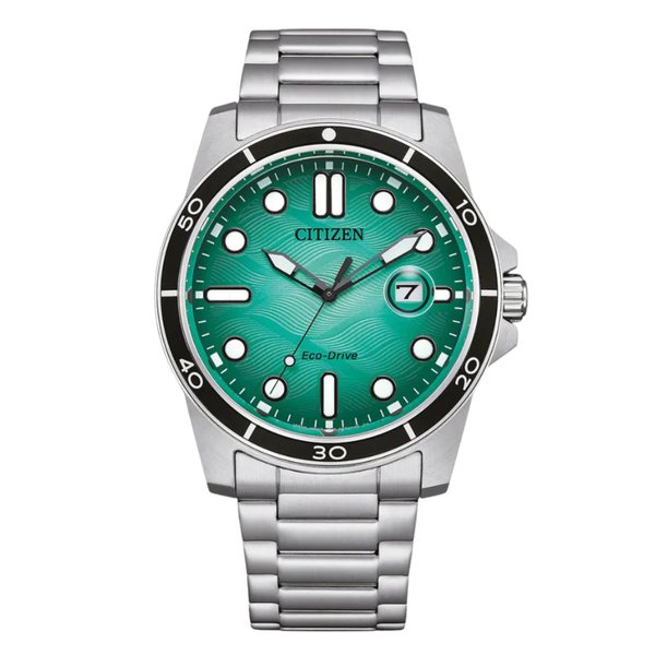 Citizen Silver Stainless Steel Bracelet Turquoise Analog Solar Watch for Men – AW1816-89L