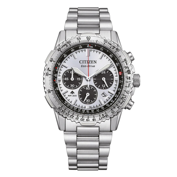 Citizen Eco-Drive Silver Stainless Steel White Dial Chronograph Quartz Watch for Gents - CA4660-61A