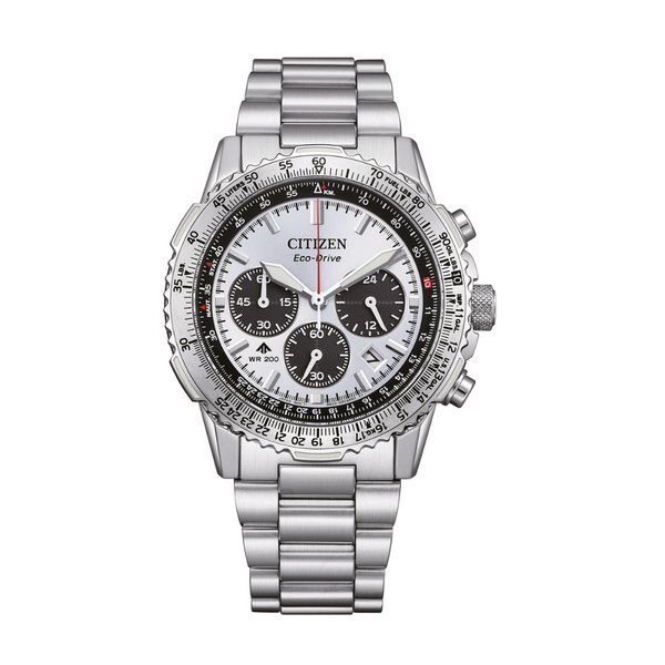 Citizen Eco-Drive Silver Stainless Steel White Dial Chronograph Quartz Watch for Gents - CA4660-61A