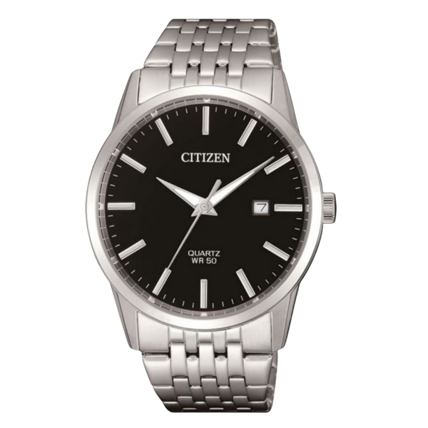 Citizen Silver Stainless Steel Black Dial Quartz Watch for Gents - BI5000-87E