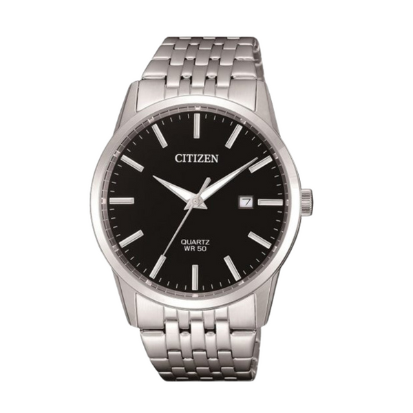 Citizen Silver Stainless Steel Black Dial Quartz Watch for Gents - BI5000-87E