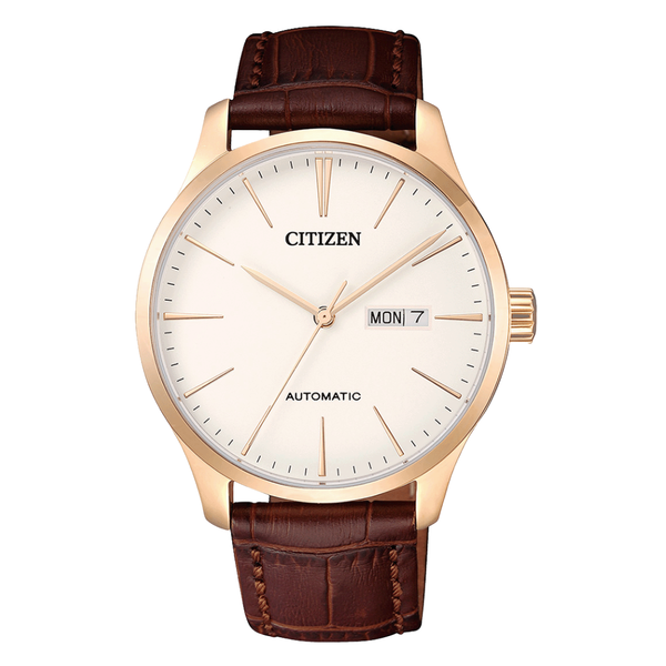 Citizen Brown Leather White Dial Automatic Watch for Gents - NH8353-18A