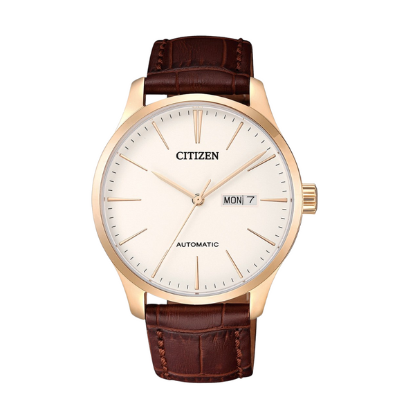 Citizen Brown Leather White Dial Automatic Watch for Gents - NH8353-18A