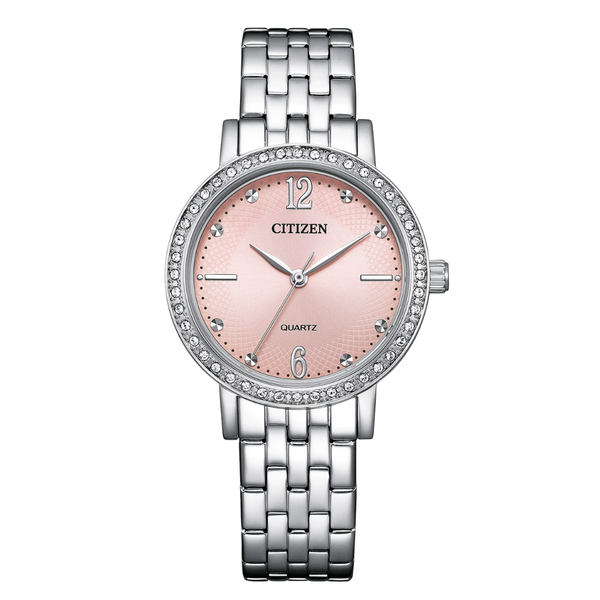 Citizen Silver Stainless Steel Pink Dial Quartz Watch for Ladies – EL3100‑55W