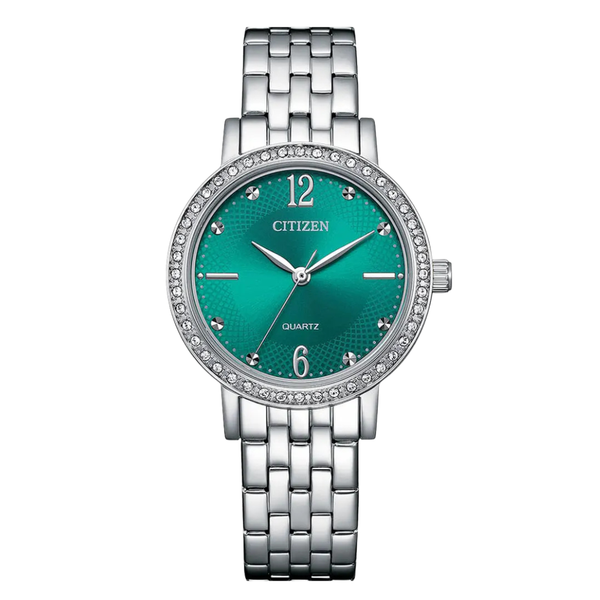Citizen Silver Stainless Steel Green Dial Quartz Watch for Ladies – EL3100‑55Z