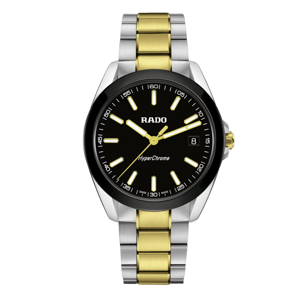 Rado HyperChrome Two-tone Stainless Steel Black Dial Quartz Watch for Gents - R32280153