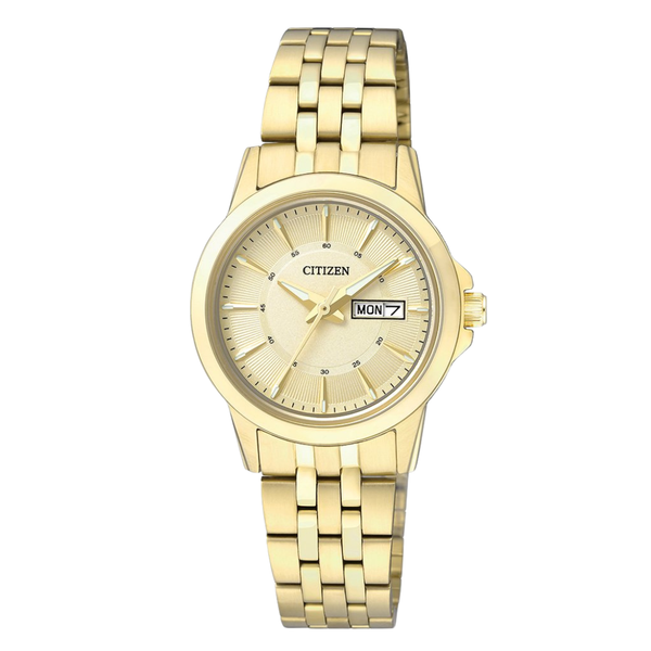 Citizen Stainless Steel Gold Dial Quartz Watch for Gents - EQ0603-59P