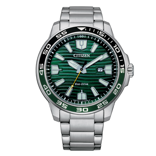 Citizen Silver Stainless Steel Green Dial Eco‑Drive Watch for Gents – AW1526‑89X