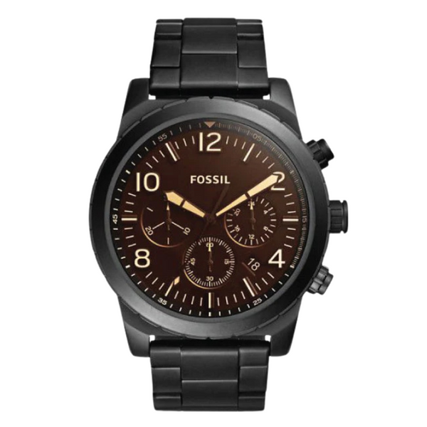 Fossil Okaman Black Stainless Steel Brown Dial Chronograph Quartz Watch for Gents  CH3070