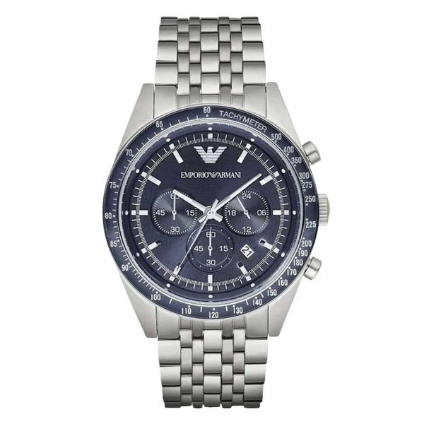 EMPORIO ARMANI Sportivo Silver Stainless Steel Blue Dial Chronograph Quartz Watch for Gents - AR6072