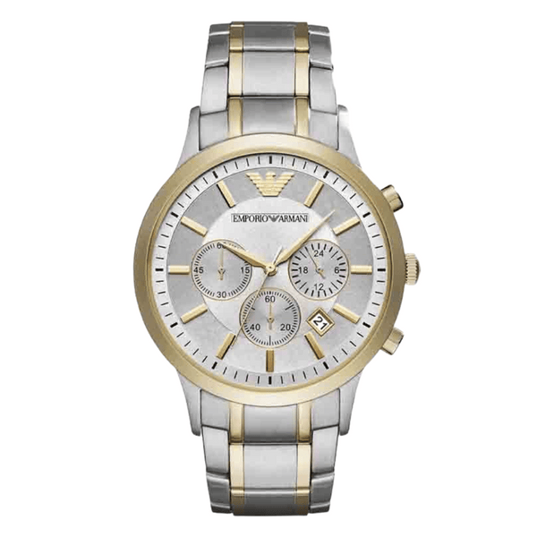 EMPORIO ARMANI Dress Two-Tone Stainless Steel Silver Dial Quartz Watch for Gents - AR11076