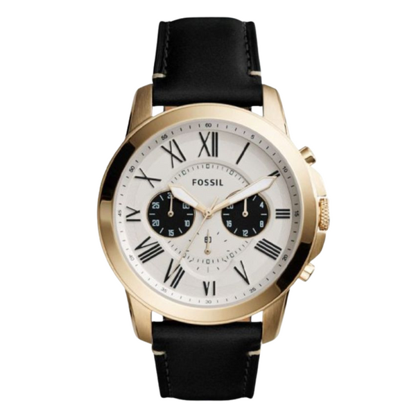 Fossil Grant Black Leather Strap Cream Dial Chronograph Quartz Watch for Gents - FS5272