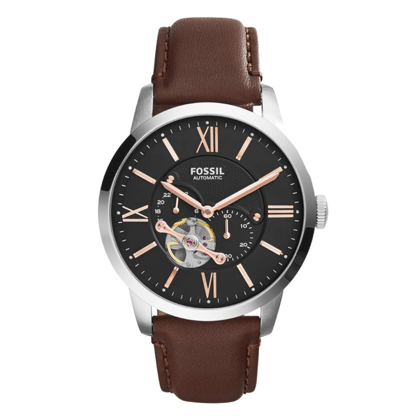 Fossil Townsman Brown Leather Strap Black Dial Automatic Watch for Gents - ME3061